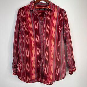 Lauren Ralph Lauren Black Label Boho Geometric Cotton Longsleeve Top Western 1X